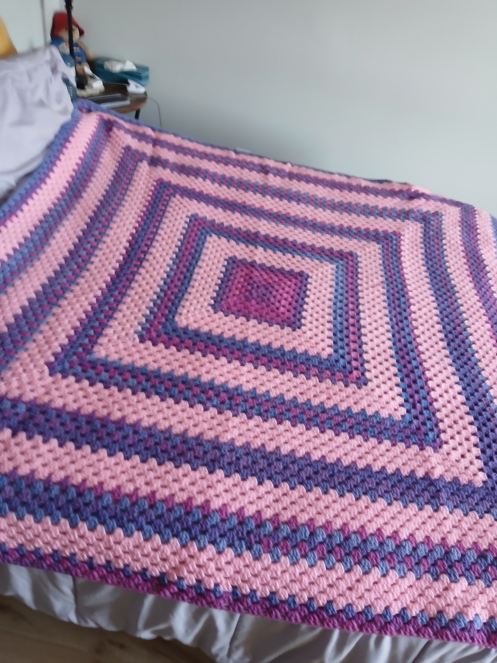 Handmade Pink and Purple Granny Square Crochet Blanket